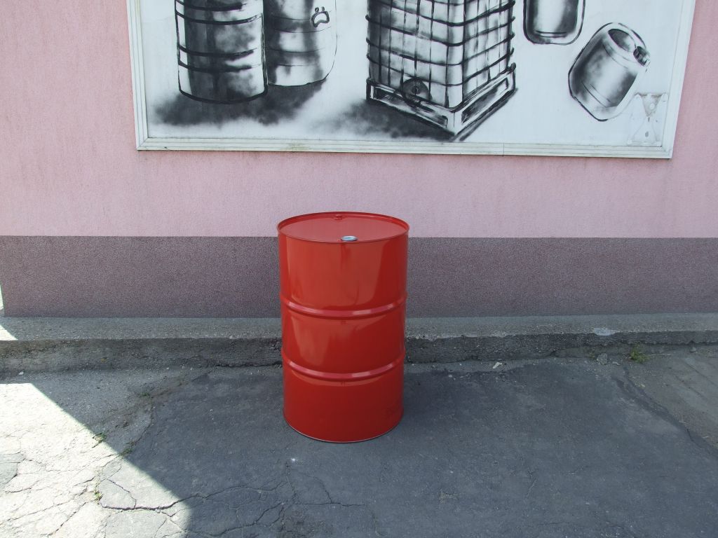Rögzített tetejű 216 literes fémhordó  Piros UN